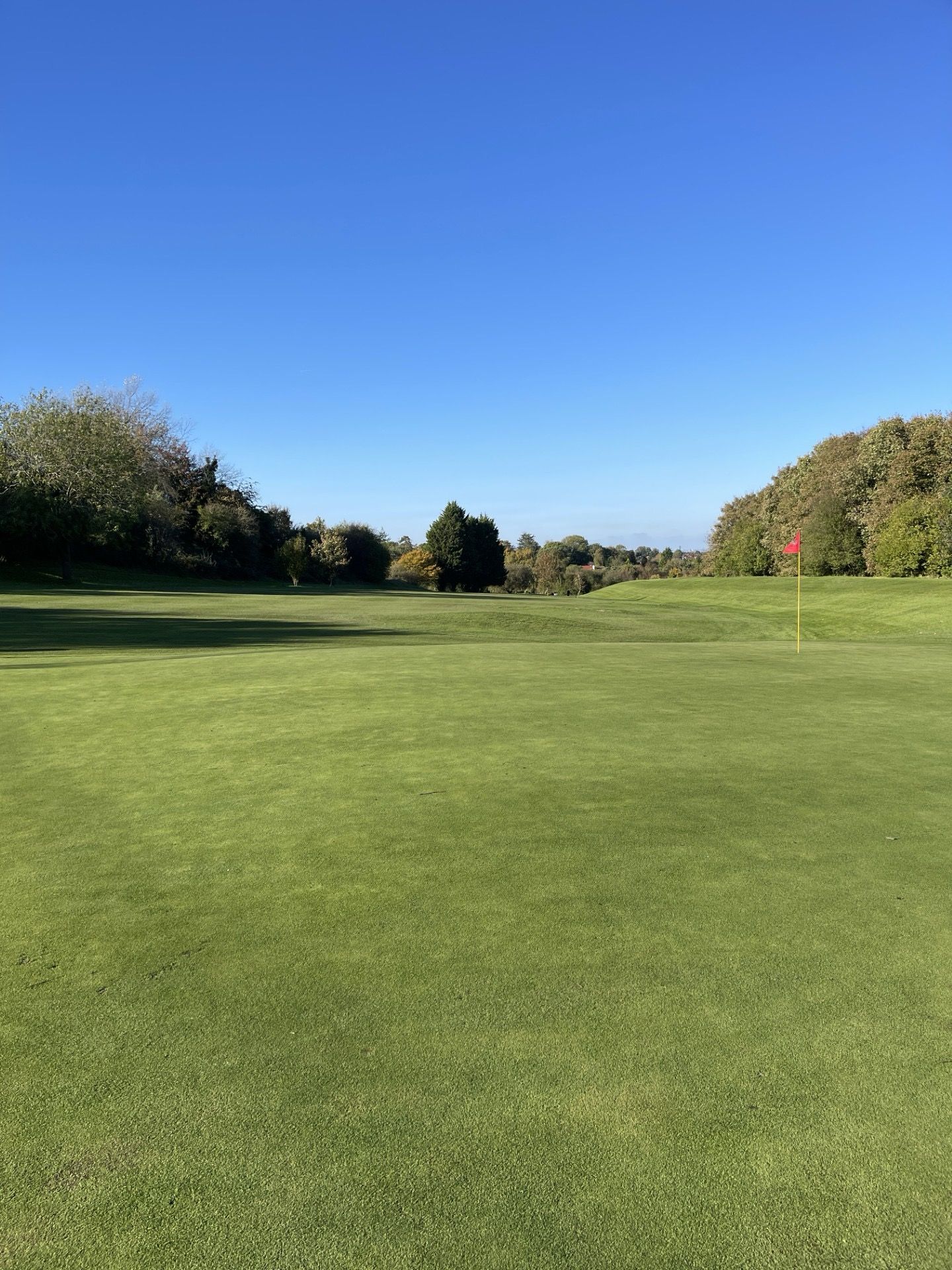 The 18th green on the Horley Course at The Oaks, Carshalton, Surrey