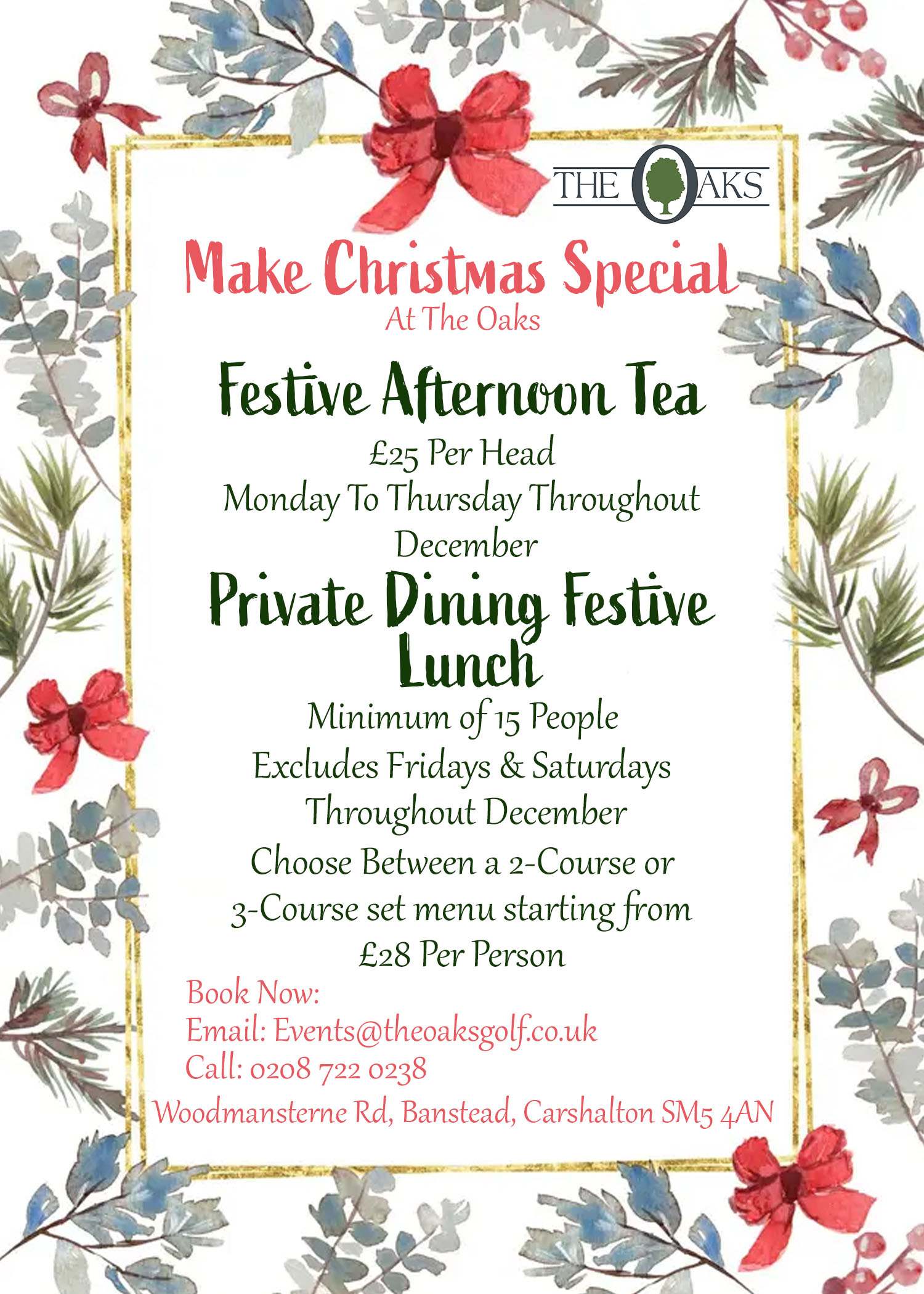 Festive private dining flyer